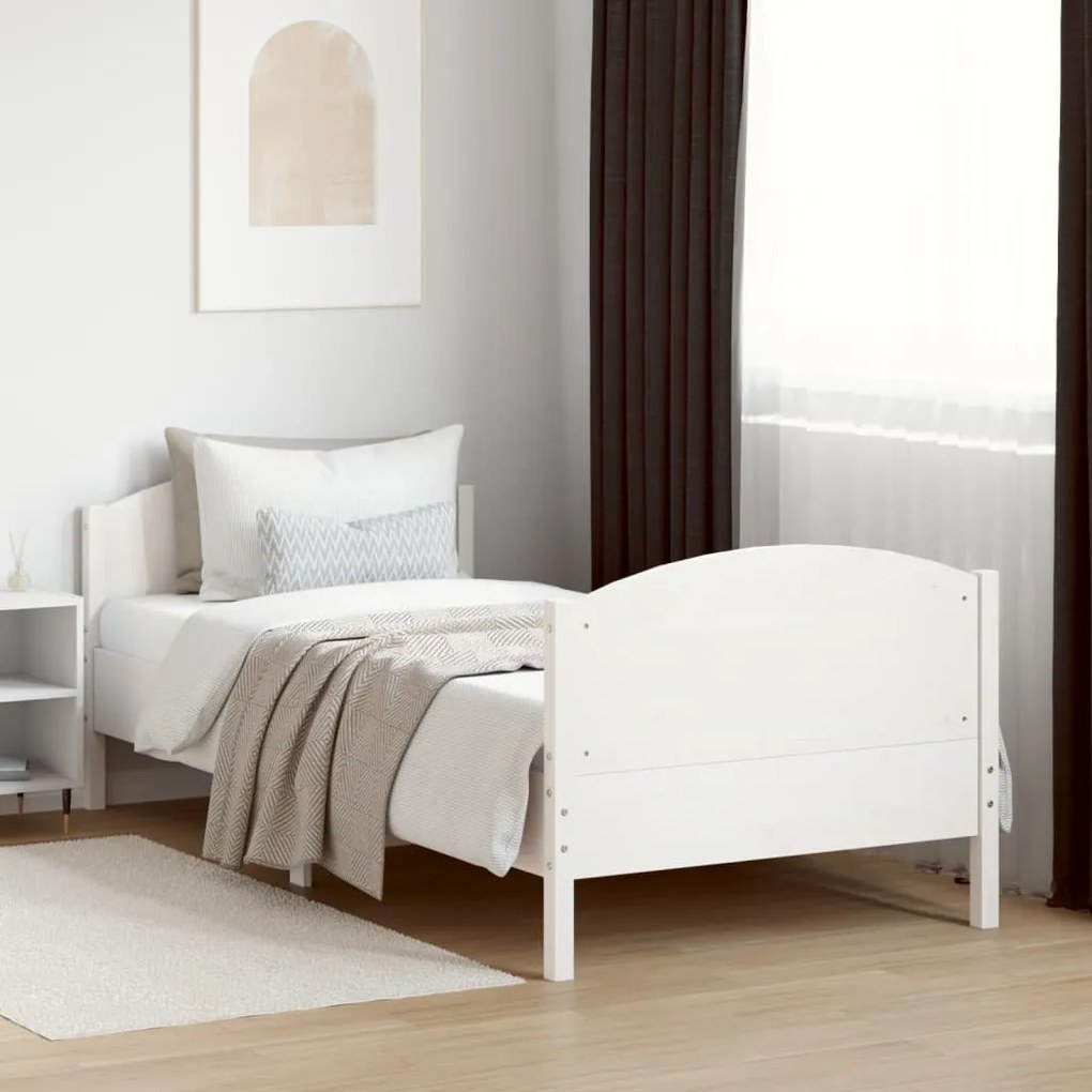 Cama sem colchão 75x190 cm madeira de pinho maciça branco