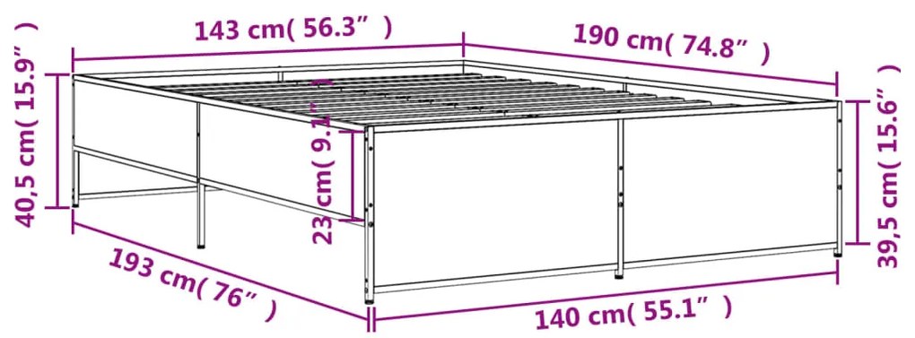 Estrutura cama 140x190 cm derivados de madeira/metal