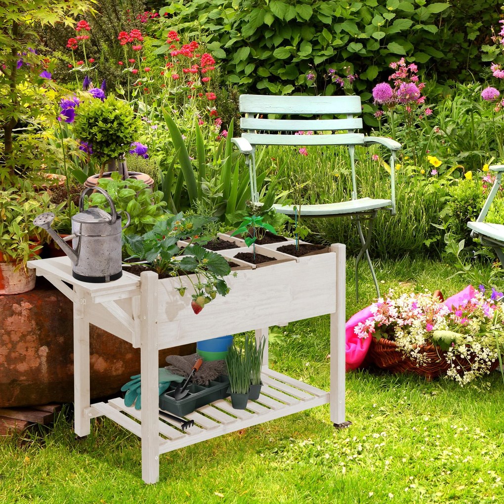 Floreira com pés - Horta sobre rodas - prateleira, prateleira rebatível, insertos de irrigação, feltro de drenagem 123 x 54 x 87 cm