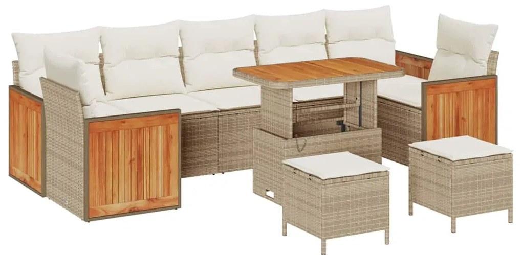 Conjunto de Sofás de Jardim vidaXL 10 Peças com Almofadas Bege Rattan