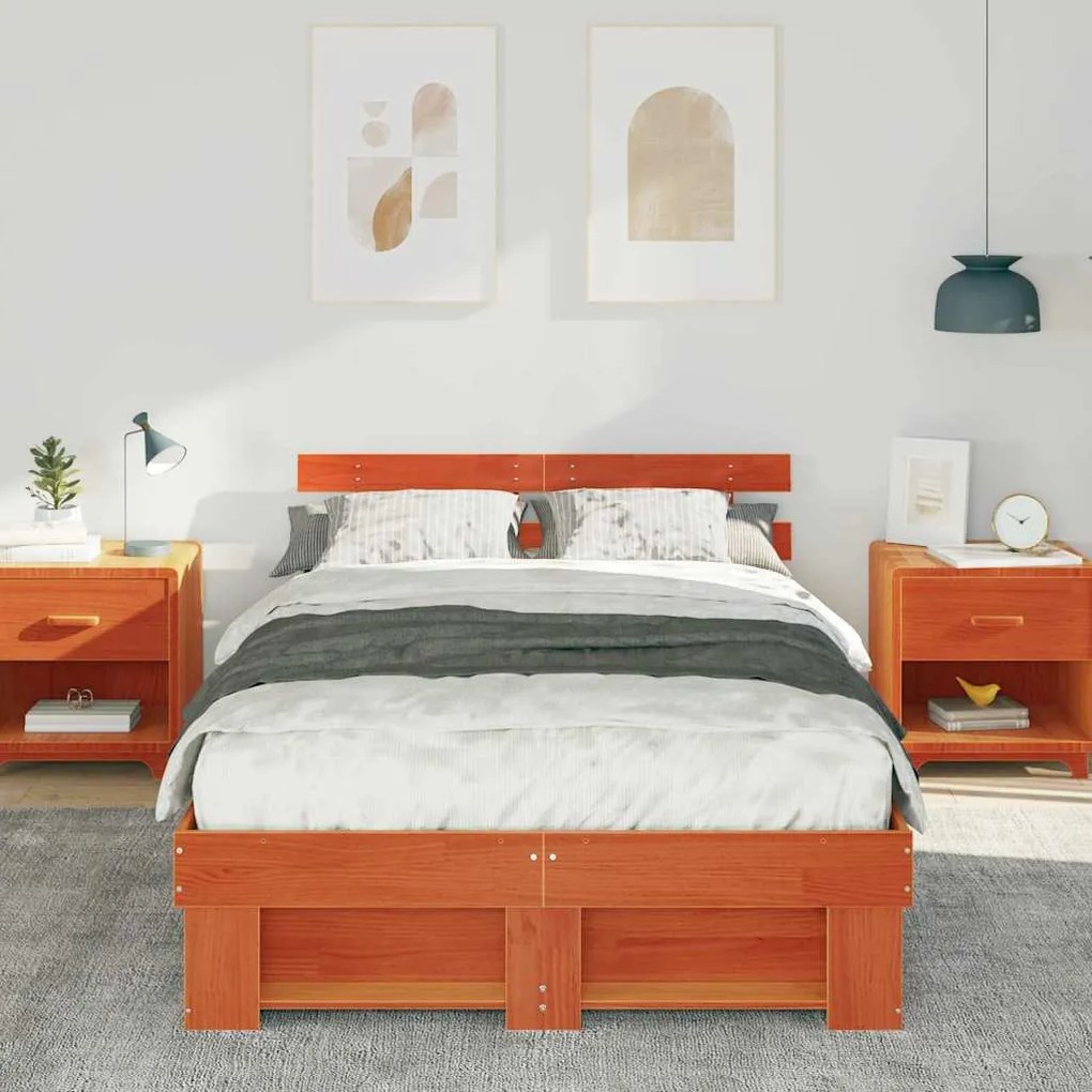 Estrutura da Cama com cabeceira Castanho-mel 140 x 190 cm