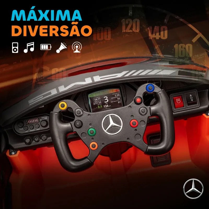 Carro Elétrico para Crianças Mercedes-AMG GT3 Evo12V com Controlo Remoto 2,4G e Motor Duplo 115x66x44 cm Laranja