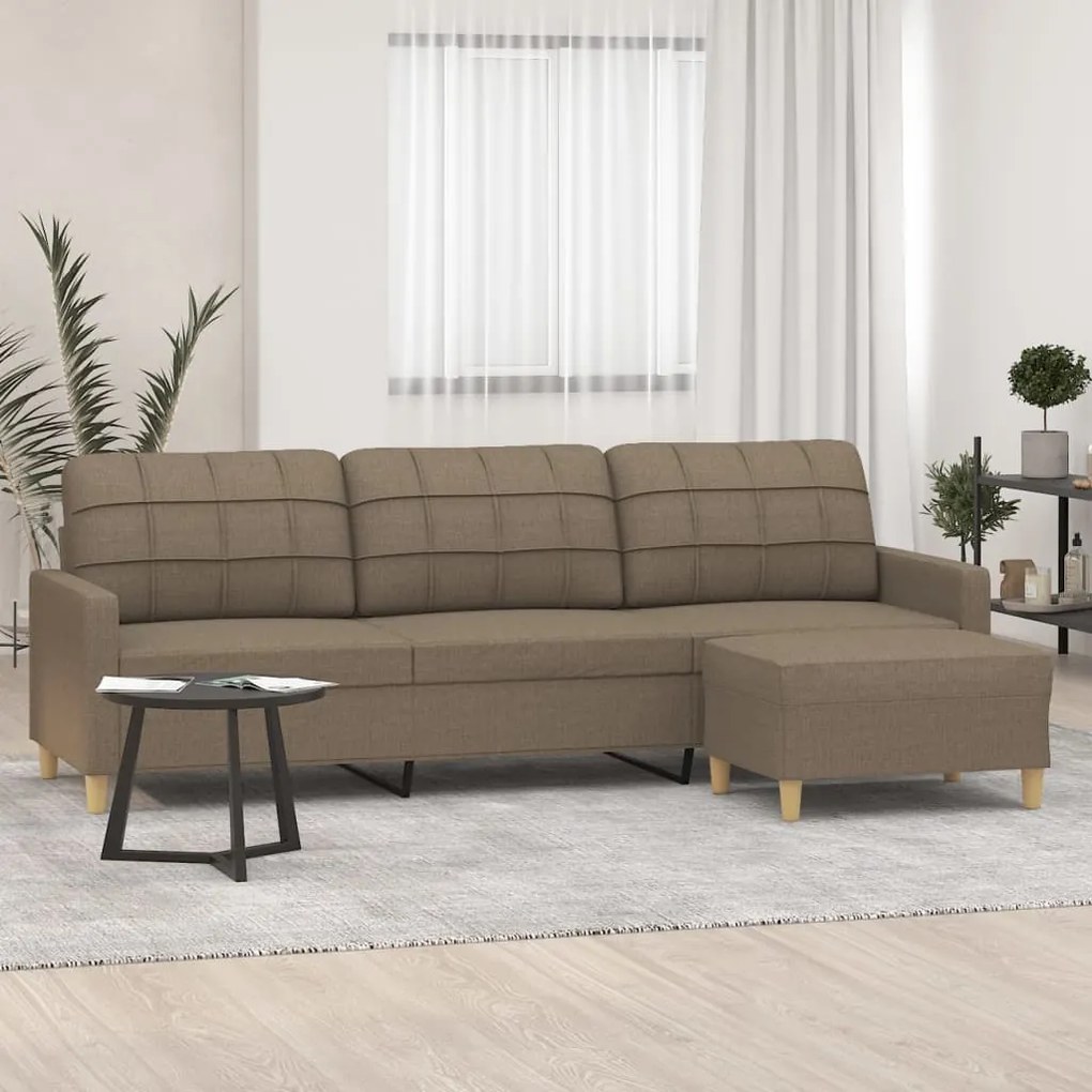 3153334 vidaXL Sofá de 3 lugares + apoio de pés 210cm tecido cinza-acastanhado