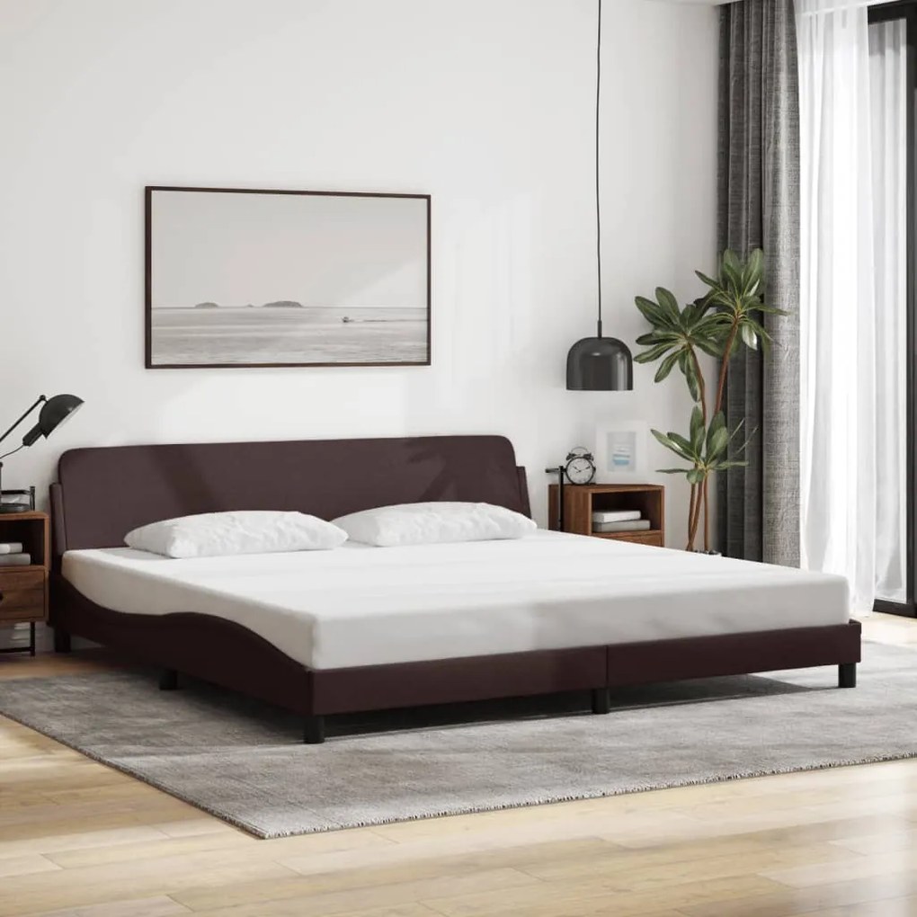Estrutura de cama sem colchão 200x200 cm tecido castanho-escuro