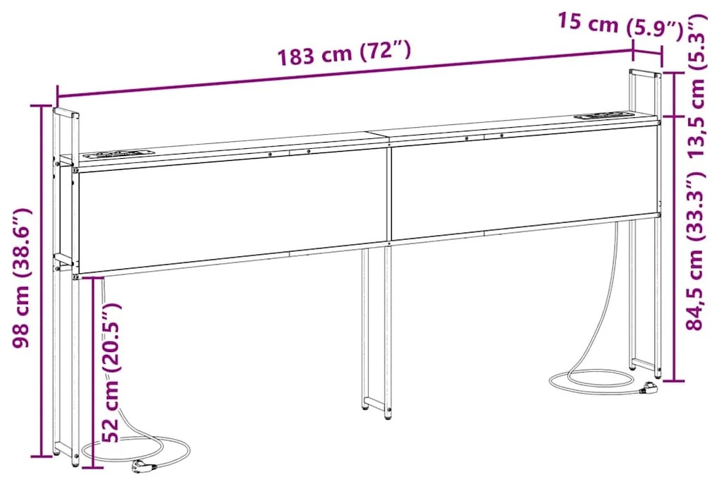 Cabeceira de armazenamento com cabeceira Sonoma cinzento 180 cm