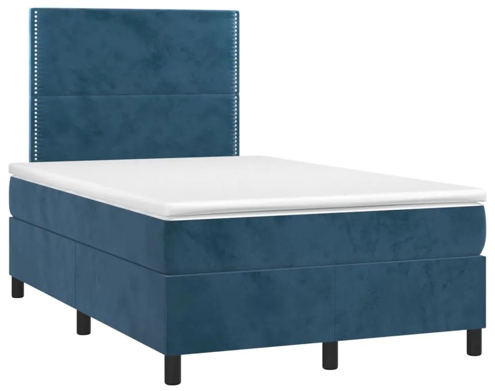 Cama box spring colchão LED 120x190cm couro artif. azul-escuro
