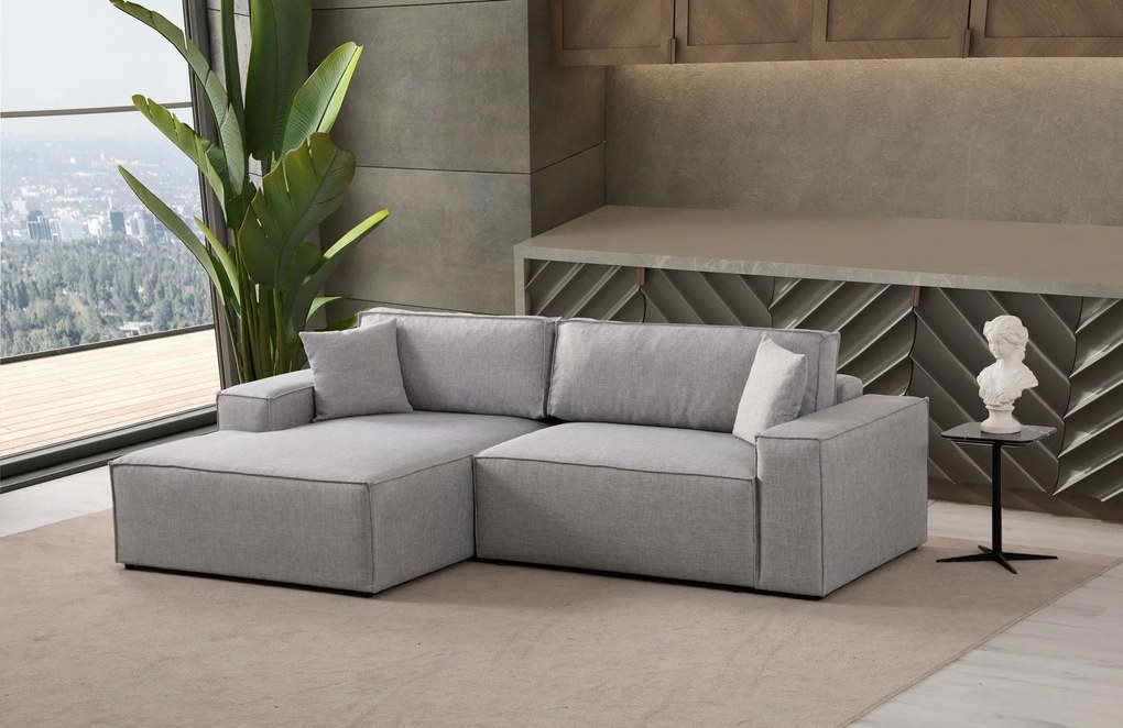 Sofá-Cama de Canto Pırlo – Cinzento Claro – 260x78x170 cm