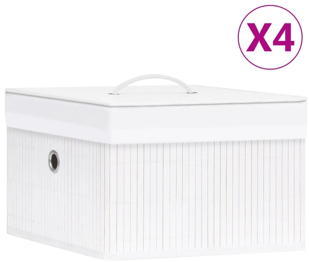 320766 vidaXL Caixas de arrumação 4 pcs bambu branco
