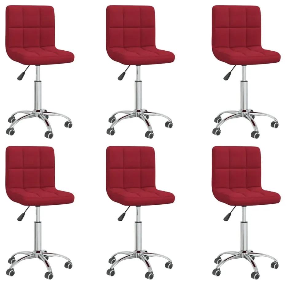 Cadeiras de jantar giratórias 6 pcs tecido vermelho tinto