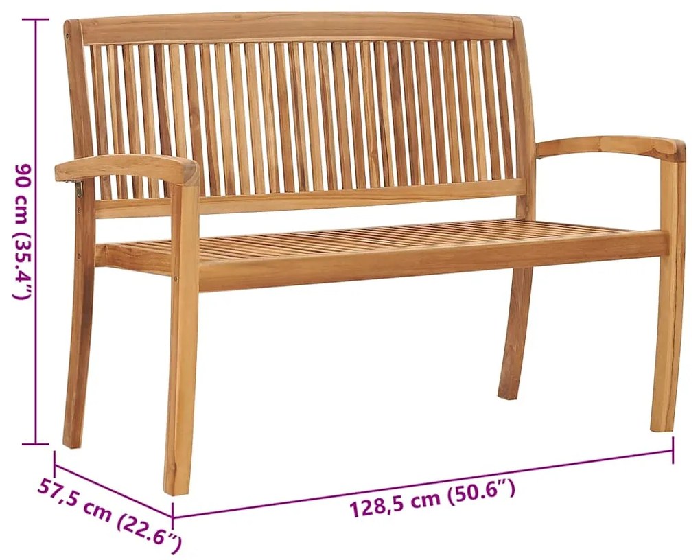 Banco de jardim empilhável c/ almofadão 128,5 cm teca maciça