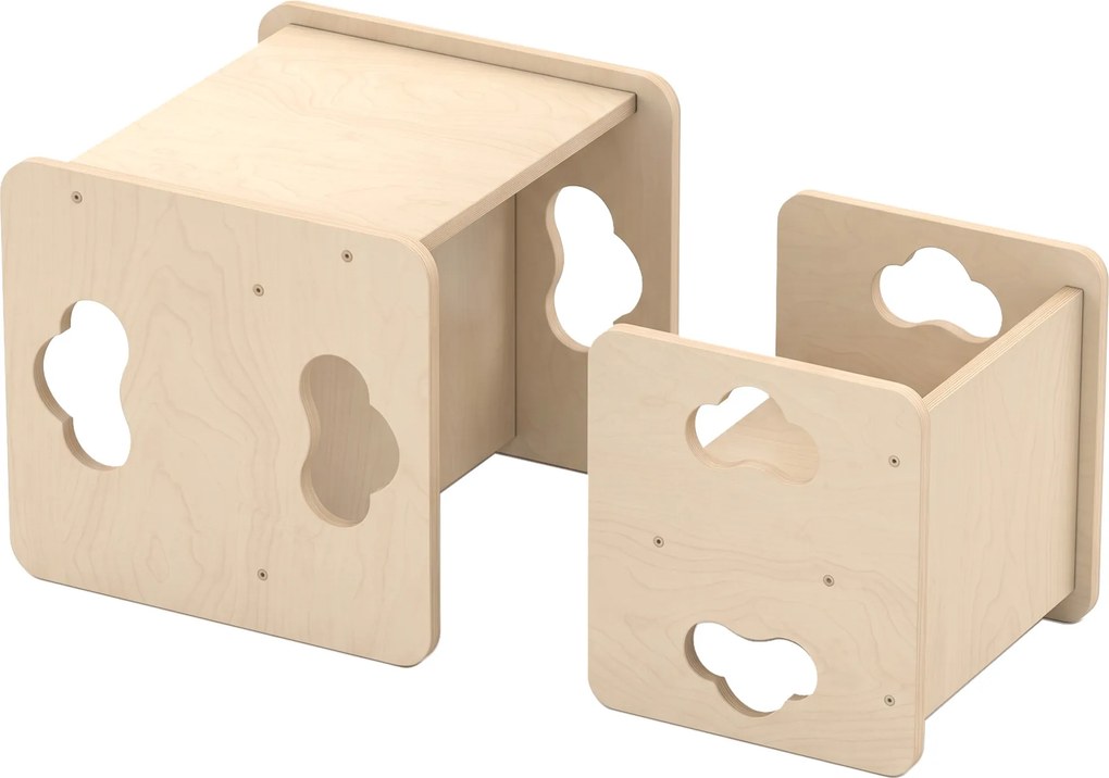 AIYAPLAY Conjunto Montessori de Mesa e Cadeira Infantil, 3 Alturas, 18-36 Meses, Natural | Aosom Portugal
