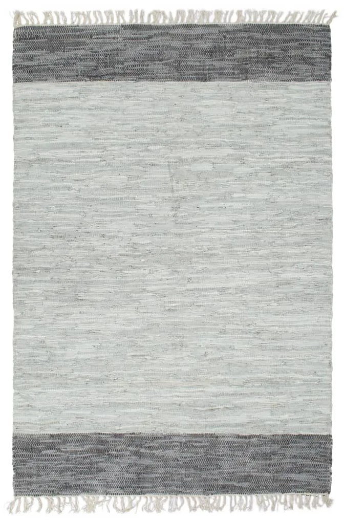 vidaXL Tapete chindi tecido à mão couro 160x230 cm cinzento
