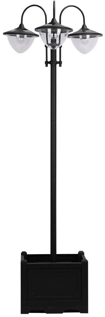 Outsunny Candeeiro Solar de Jardim com 18 Luzes LED Branco Frio 6000K Impermeável IP44 Sensor de Noite e Base em Forma de Floreira Candeeiro de Exterior para Terraço Pátio 60x55x189cm Preto