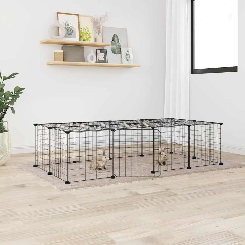 Gaiola p/ animais de 20 painéis c/ porta 35x35 cm aço preto
