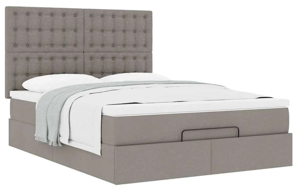 Estrutura de cama otomana com colchão tecido cinzento 140x200cm