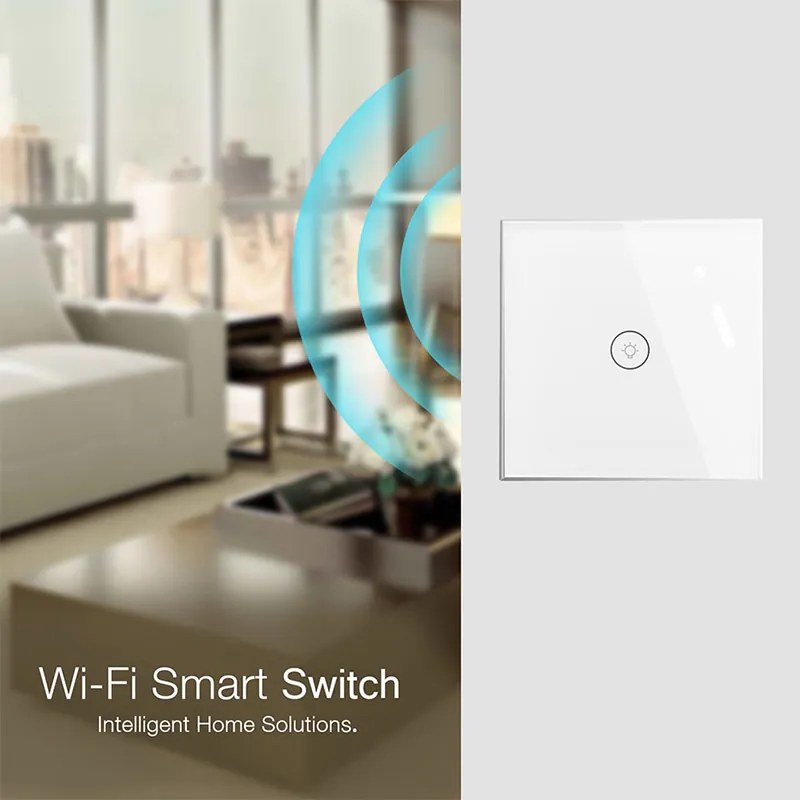 Interruptor táctil 3 botões WiFi-Voz, Painel frente branco vidro temperado