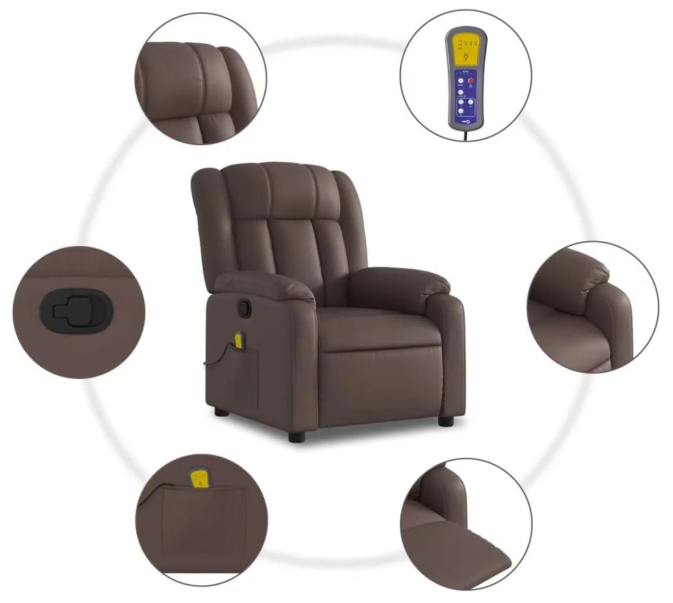 Poltrona de massagens reclinável couro artificial castanho