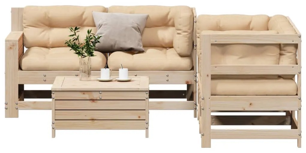 5 pcs conjunto lounge de jardim c/ almofadões pinho maciço
