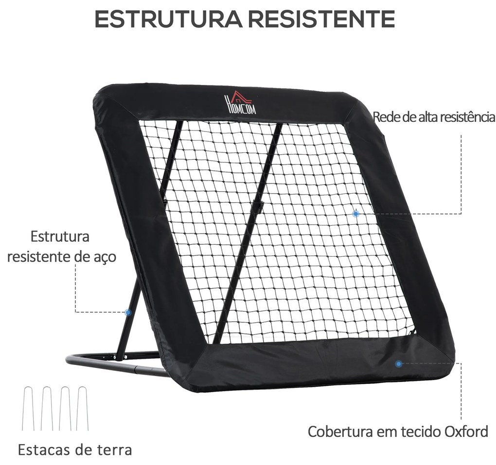 Rede de Rebote Dobrável com 4 Ângulos Ajustáveis para Treinamento de Futebol Beisebol Desportes de Exterior 128x118x108-120cm Preto