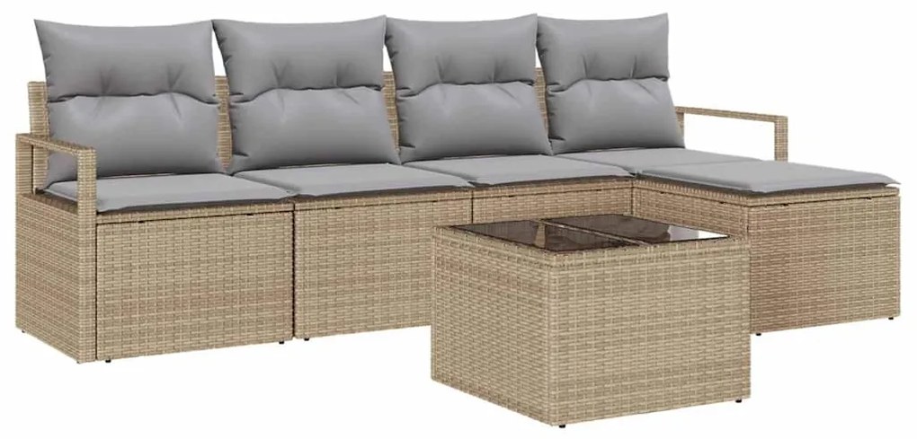 Sofá de Jardim de 6 Peças com Almofadas em Rattan Poliéster Preto