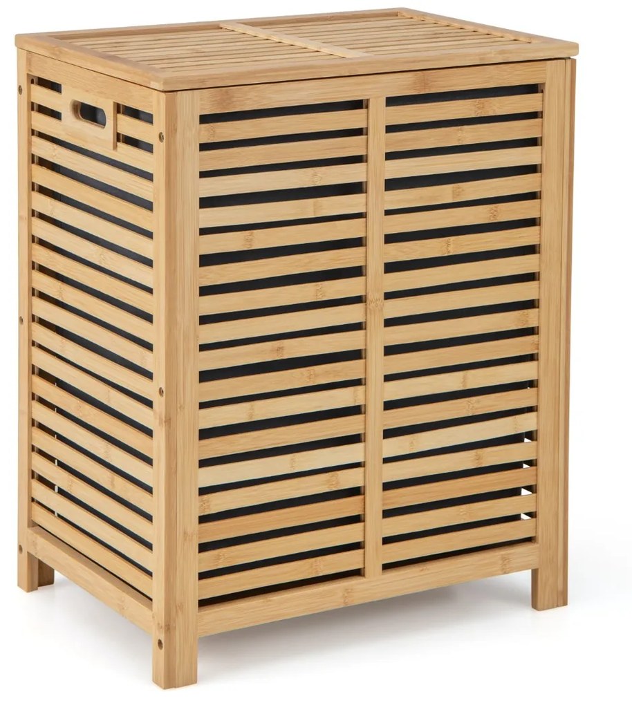 Cesto para roupa suja de bambu 80 L Organizador de roupa suja de bambu ripas para lavandaria Quarto e casa de banho 50 x 35 x 62 cm Natural