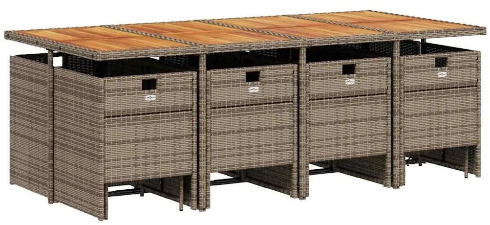 13 pcs conjunto jantar p/ jardim c/ almofadões vime PE cinzento