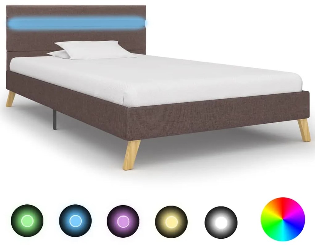 vidaXL Estrutura cama c/ LEDs 90x200 cm tecido cinzento-acastanhado