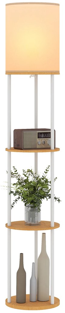 Candeeiro de Pé com Prateleiras 3 Temperaturas de Cor Controlo Remoto e Casquilho E27 Ø29x158 cm Madeira