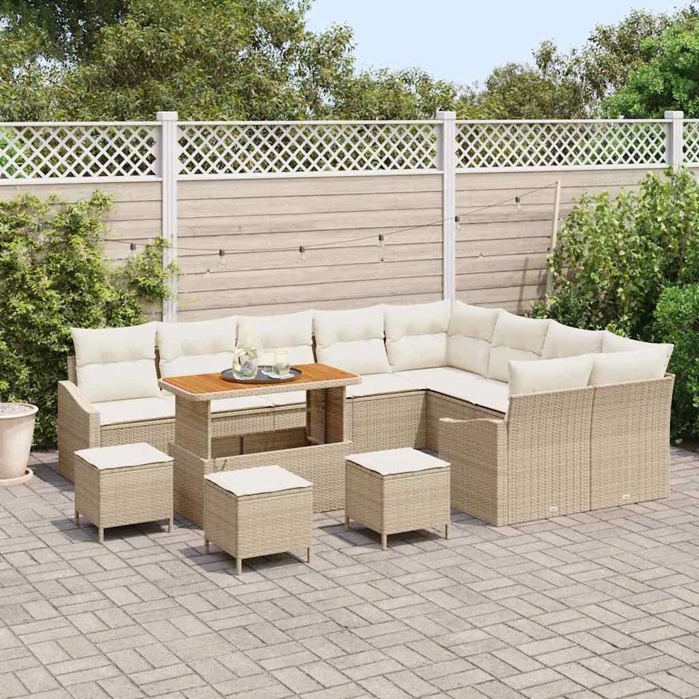 Conjunto de Sofá de Jardim vidaXL com Almofadas Bege Vime Polipropilen