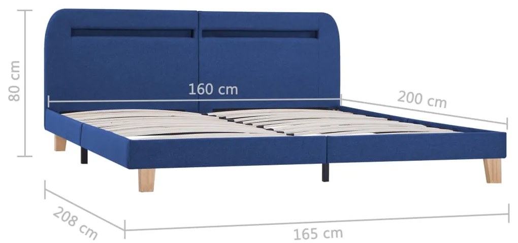 Estrutura de cama com LED em tecido 160x200 cm azul