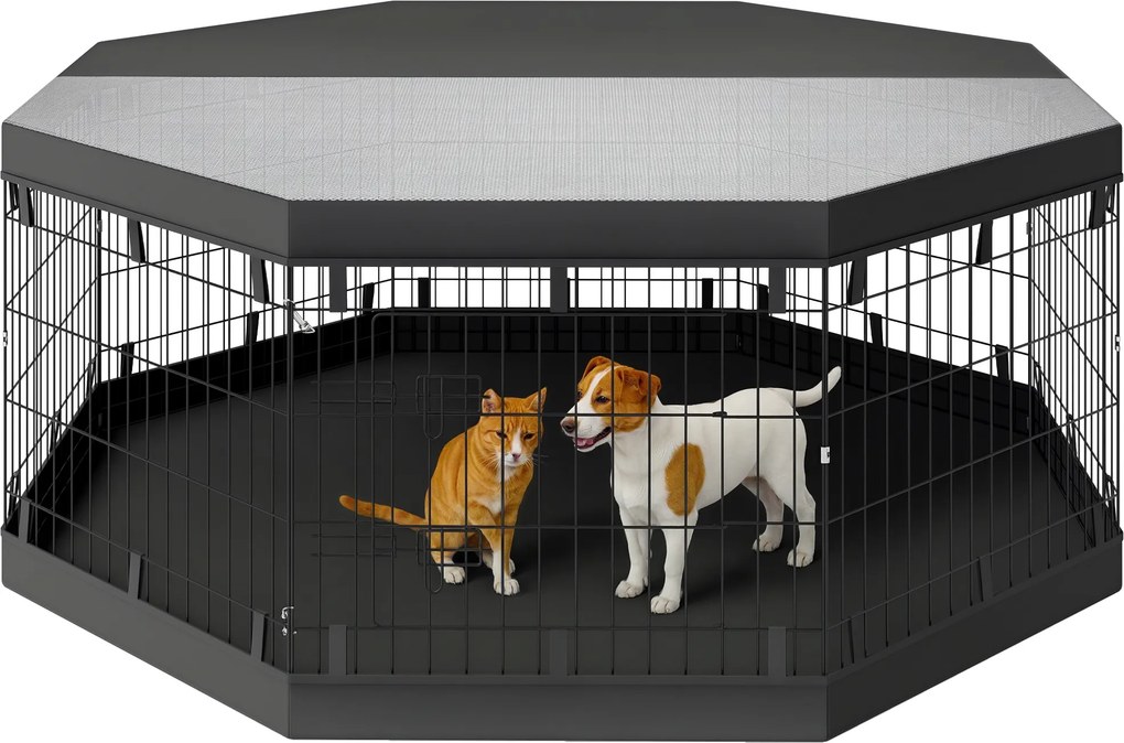 Parque para cães com 8 painéis dobráveis 61 cm (L) x 61 cm (A) e porta para cachorros, em aço preto