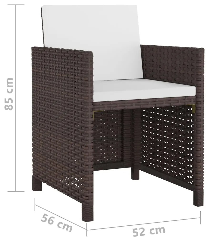 11 pcs conjunto jantar exterior com almofadões vime PE castanho