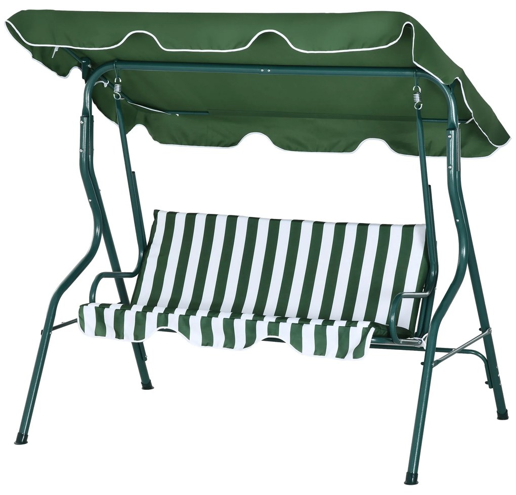 Baloiço de Jardim de 2-3 Lugares com Almofada Toldo Ajustável Terraço Patio Capacidade 240kg 170x110x153cm Verde e Branco