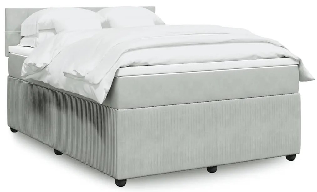 vidaXL Cama com molas/colchão 140x200 cm veludo cinzento-claro