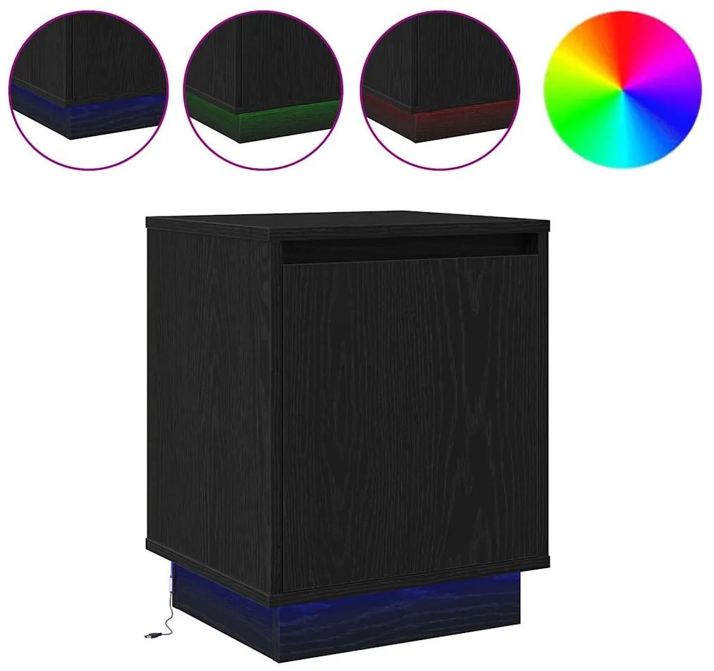 mesa de cabeceira com luzes LED preta 39x34,5x50 cm