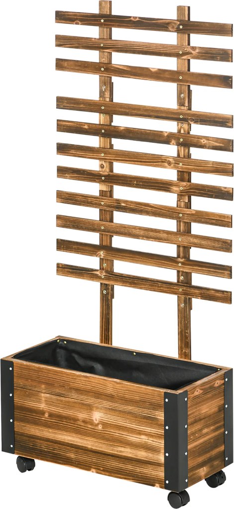 Floreira Exterior de Madeira Floreira com Treliça para Plantas Trepadeiras Tecido não Tecido Rodas 65x31x147 cm Madeira