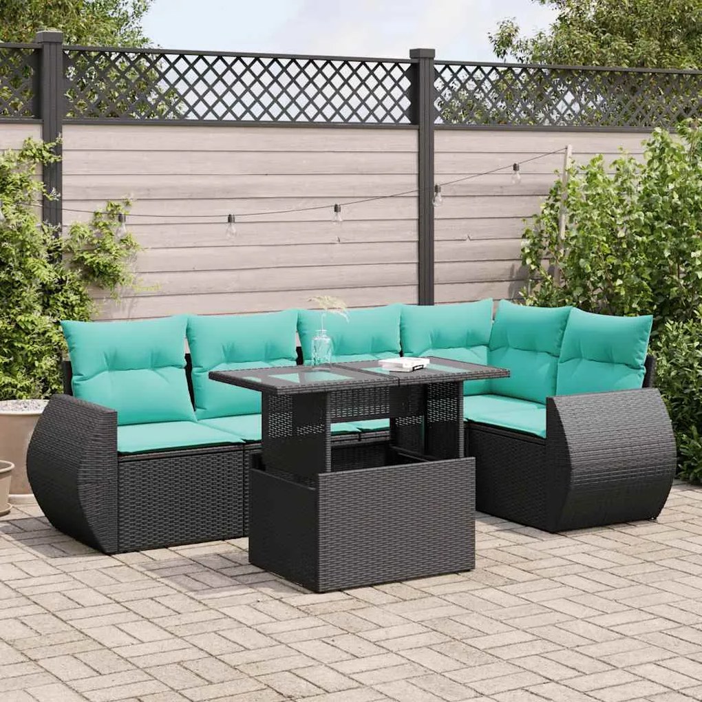 vidaXL 6 pcs conjunto sofás jardim c/ almofadões vime PE/acácia preto