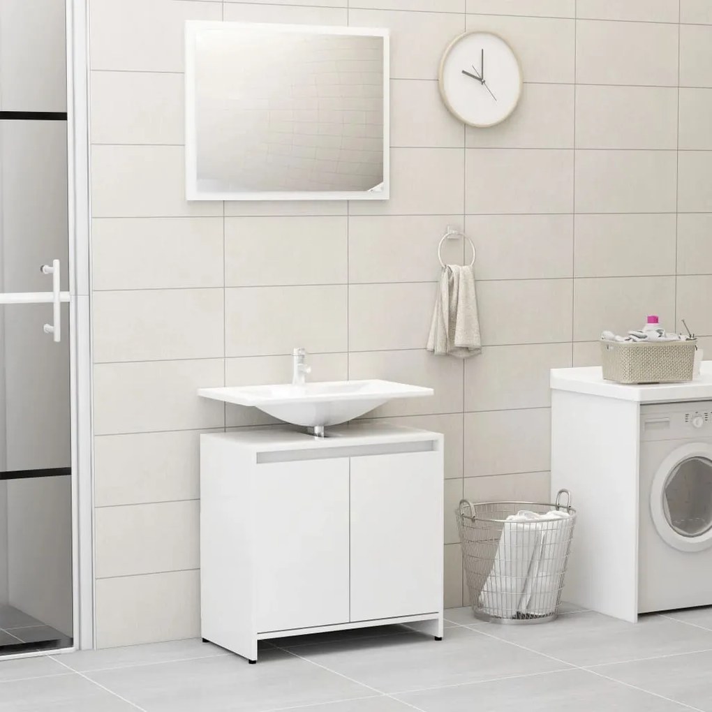 802657 vidaXL Conjunto móveis casa de banho contraplacado branco brilhante