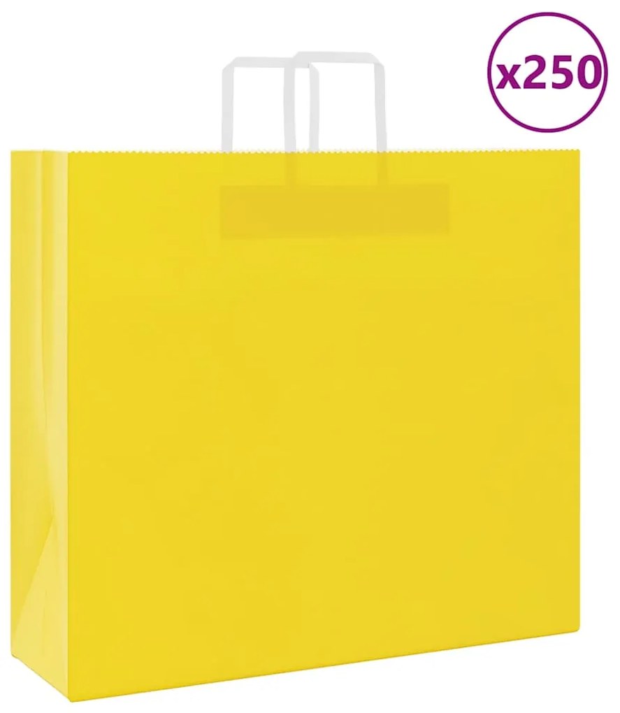 vidaXL Sacos de papel 250 unid com alças amarelo 54x15x49 cm