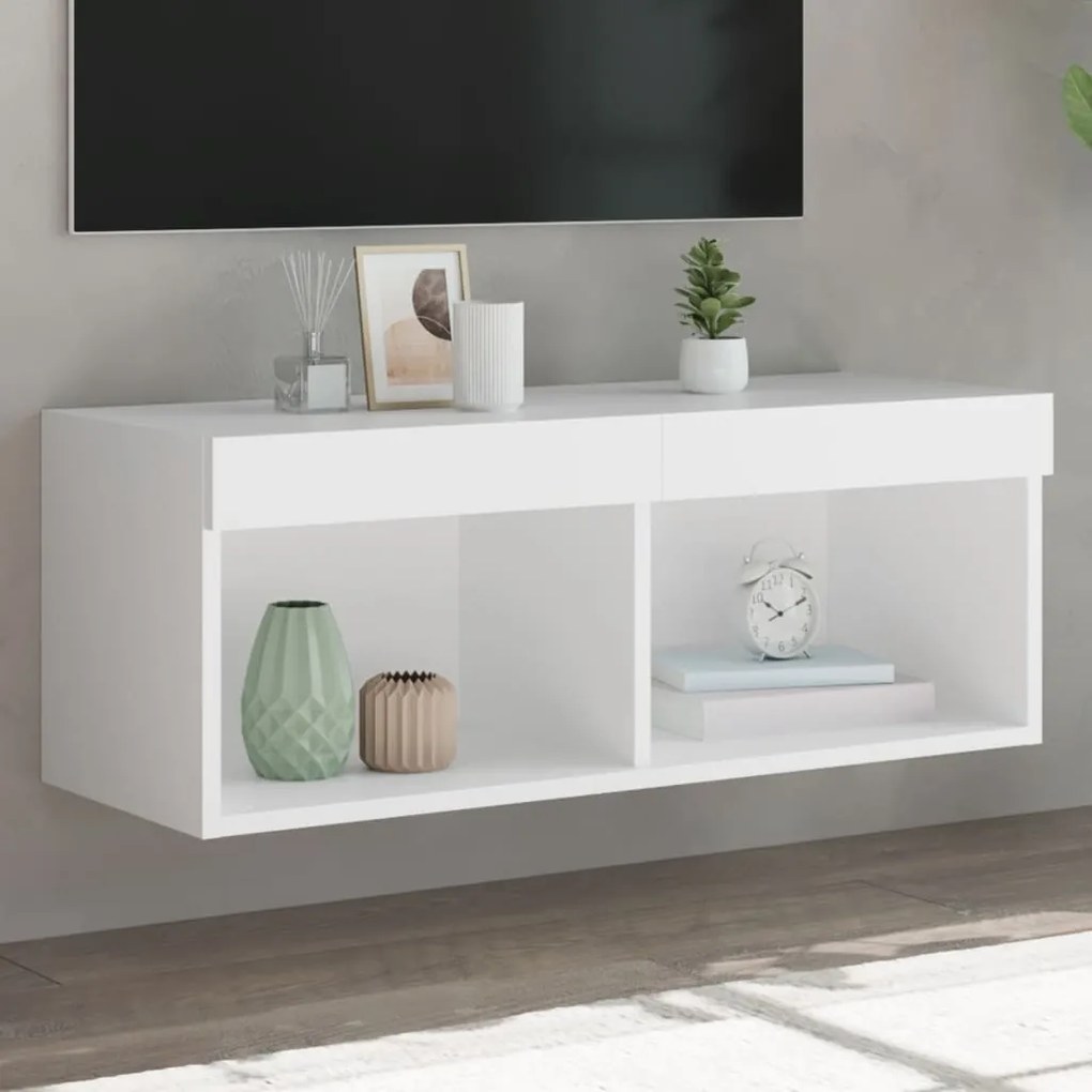 Móvel de TV com luzes LED 80x30x30 cm branco