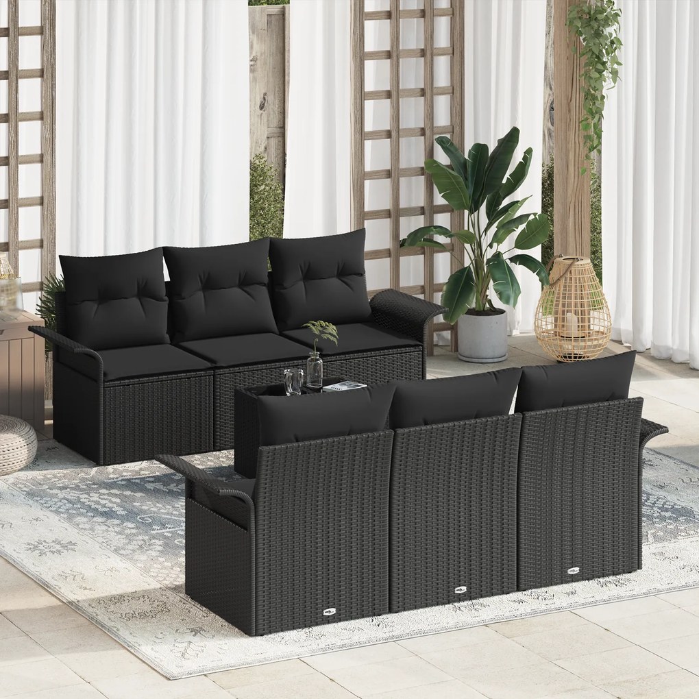 Conjunto de Sofá para Jardim vidaXL com Almofadas Preto Rattan Polímer