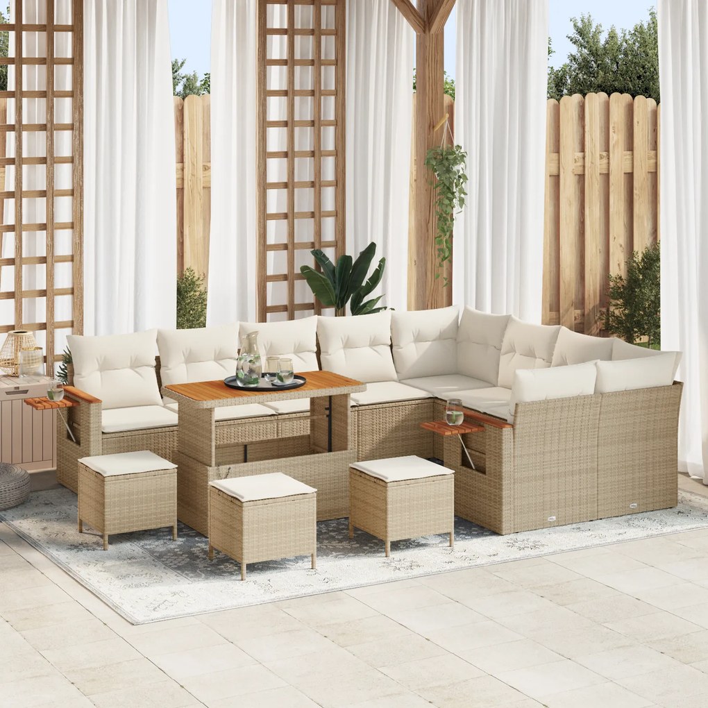 vidaXL Conjunto de Sofá de Jardim com 13 Peças em Bege de Rattan PE e Acácia