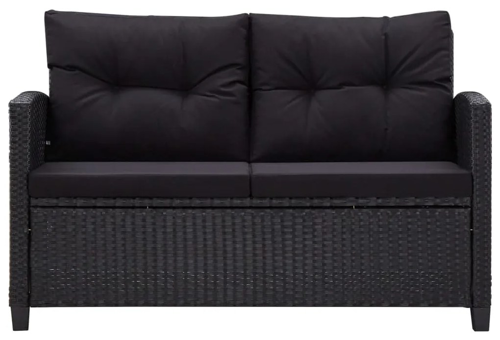 3 pcs conjunto de jantar p/ jardim c/ almofadões vime PE preto