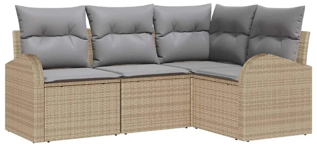 Conjunto de Sofá de Jardim vidaXL 4 Peças com Almofadas Bege Rattan Po