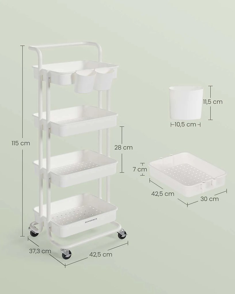 Carrinho com 4 prateleiras 37,3 x 42,5 x 115 cm Branco