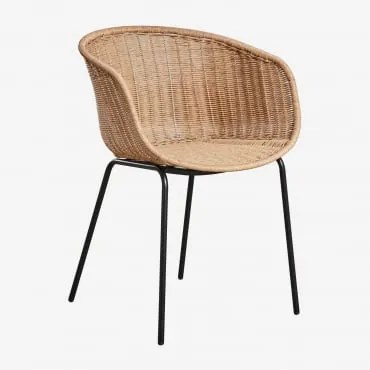 Cadeira De Jantar Com Braços Em Rattan Sintético E Aço Tulua Preto & Sem Almofada - Sklum