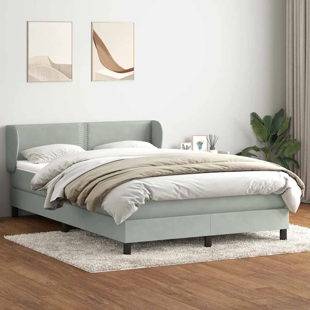 vidaXL Cama com molas/colchão 140x220 cm veludo cinzento-claro