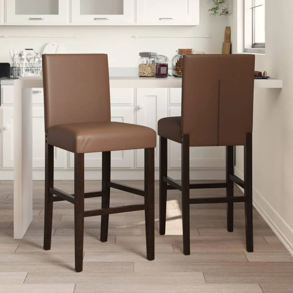 vidaXL Cadeiras de bar 2 pcs seringueira maciça e couro artificial