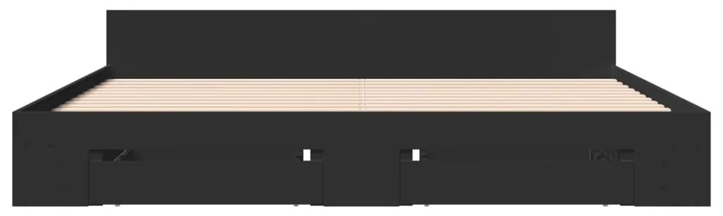 Estrutura de cama c/ gavetas 200x200 cm derivados madeira preto