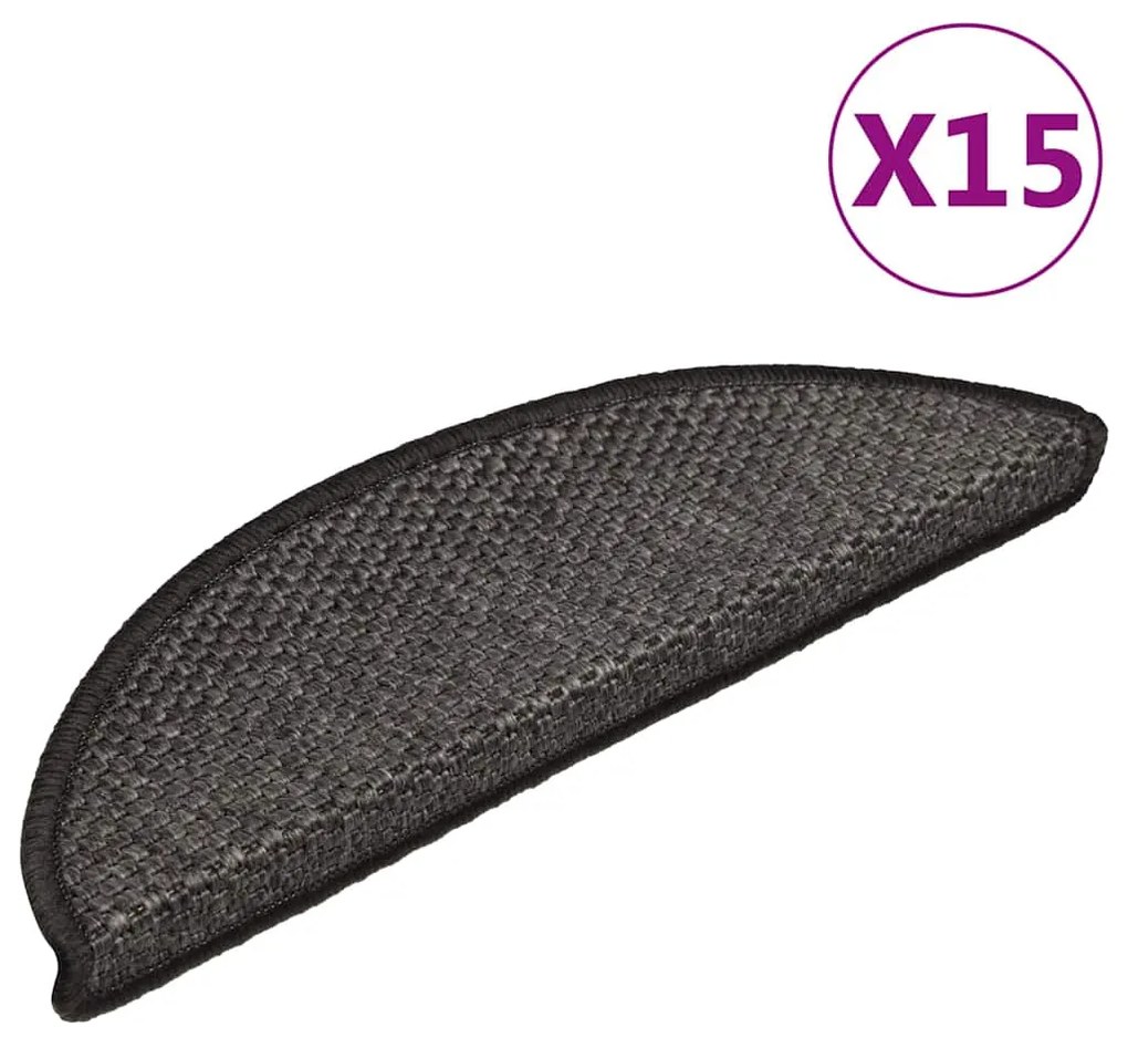 Tapetes escada adesivos aspeto sisal 15 pcs 56x17x3cm antracite